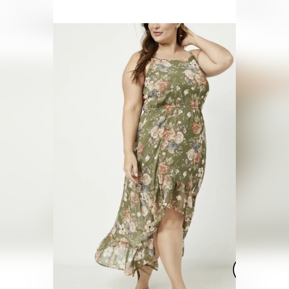 Hayden Floral High Low Dress in Green and Pink